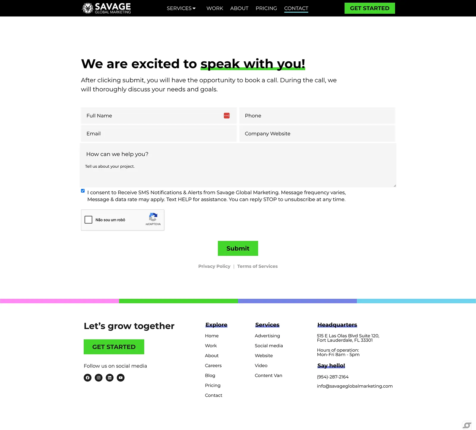 Tela 5 do site Savage Global Marketing