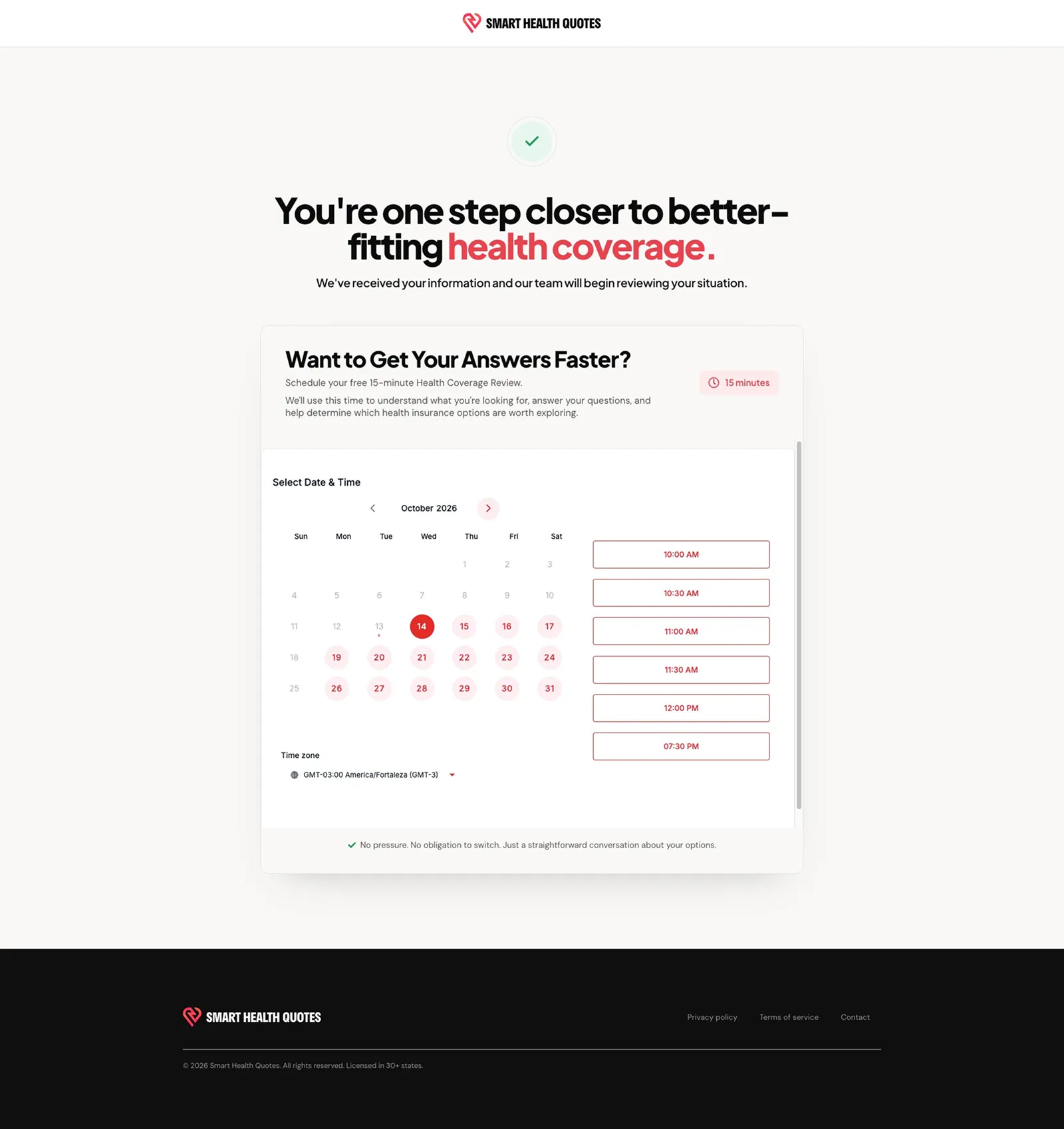 Tela 5 do site Smart Health Quotes