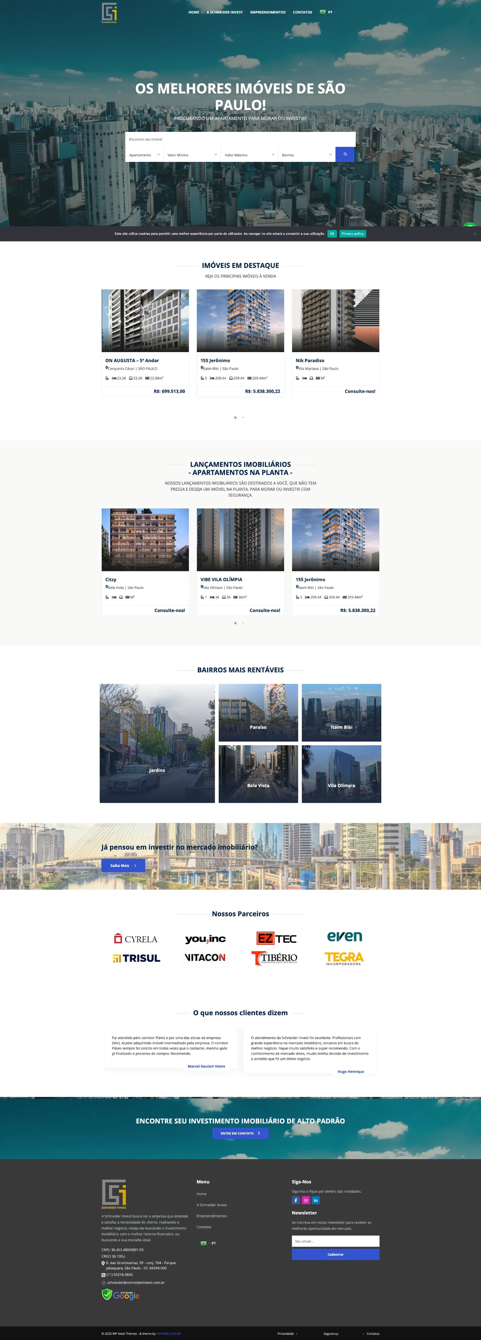 Tela 1 do site Schneider Invest