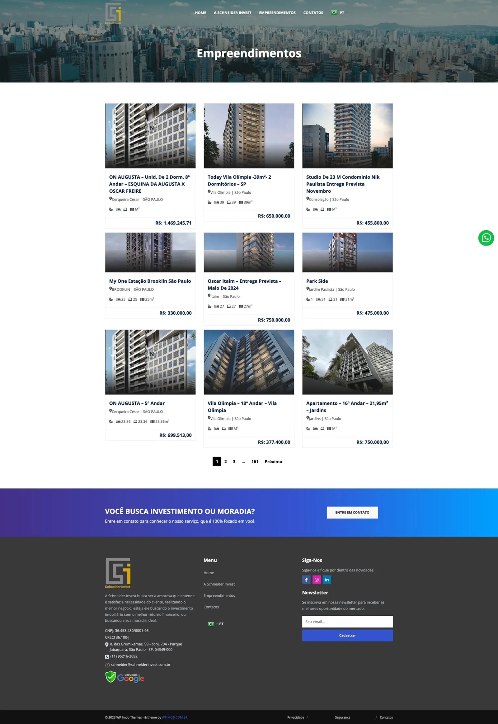 Tela 2 do site Schneider Invest