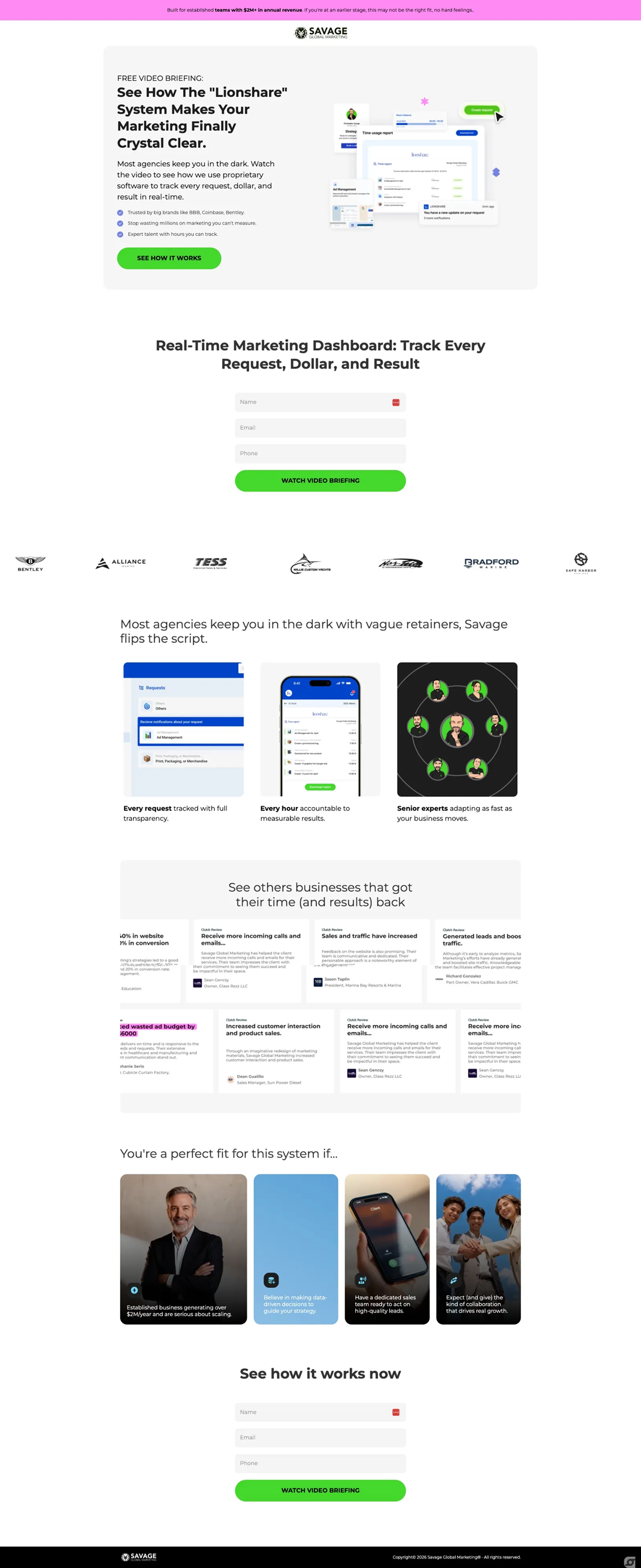 Tela 2 do site Landing Pages Savage